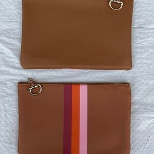 Ipsy Brown Cosmetic Bag with Colorful Stripes